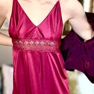 Vintage Burgundy maxi dress XS long red satin slip